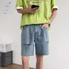 Shorts casuales para hombres y mujeres, corte holgado, prenda exterior de verano, shorts de mezclilla rasgados de moda, marca de moda, finos, versátiles, algodón de 5 puntos