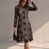 Outono de 2026 Novo Moda Feminina Europeia e Americana Transfronteiriça Elegante Ajuste Slim Vestido Longo de Renda com Mangas Longas