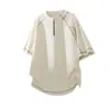 Camiseta de Manga Corta con Cremallera Media y Tejido Waffle para Hombre, Temporada de Verano, con Costuras Visibles, Cuello Alto, Corte Holgado para Adolescentes