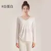 Camiseta de Manga Larga para Mujer Chuanton de Hilo de Bambú para Fitness Secado Rápido Transpirable Cordón Lateral Holgada Cubre Imperfecciones Top para Pilates Yoga