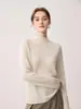 Suéter de punto para mujer 100% cachemira pura, nuevo estilo de otoño, calibre 12, cuello medio alto, diseño de dobladillo enrollado, color liso, capa base