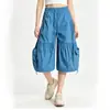 Directo del fabricante: Pantalones cortos de trabajo estilo americano con cordón y correa, diseño plisado, corte cropped para hombres y mujeres, con bolsillos grandes y piernas anchas, shorts de verano