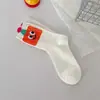 Calcetines Lindos de Dibujos Animados hasta la Mitad de la Pantorrilla para Mujer, Estilo Primavera y Otoño, Calcetines Holgados con Expresiones Divertidas, Versátiles Blancos Transpirables Cómodos, Tendencia Ins