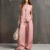 2026 Europeo y Americano Transfronterizo Amazon Nuevo Conjunto de Dos Piezas de Chaleco sin Mangas y Pantalones de Pierna Ancha de Algodón y Lino para Mujer Ropa de Mujer