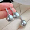 Brincos Stud Estilo Francês Partículas Grandes Cinza Platina Imitação Água Salgada Shijia Pérola Brincos Stud Joias