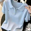 Tejido de punto con empalme de encaje de manga corta a la moda para mujer 2026 Verano Nuevo Estilo Coreano Suave y Rejuvenecedor Camiseta Básica