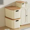 Caja de almacenamiento de escritorio, organizador de bocadillos y juguetes, cesta de almacenamiento rectangular para el hogar, caja de almacenamiento de cosméticos con tapa, contenedor de almacenamiento
