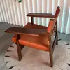 Cadeira Sofá Vintage Minimalista Nórdico de Madeira Maciça Couro de Sela Único Simples Moderno Sala de Estar de Lazer Cadeira Longa Preguiçosa com Encosto