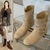 Botines de Otoño Maillard para Aumentar la Altura Botas Vaqueras para Mujer 2026 Nueva Moda Hebilla Botines de Gamuza para Mujer