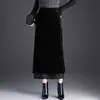 Saia de Veludo Dourado com Bolinhas para Mulheres, Nova Saia Reta de Cintura Alta que Cobre o Quadril para Outono/Inverno 2026, Saia Elegante para o Trabalho, Casual e Tendência