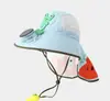 Ventilador a Energia Solar Chapéu de Sol Infantil, Chapéu de Sol com Bloqueio UV para Meninos e Meninas, Apito de Carregamento USB, Aba Larga com Proteção para Pescoço