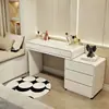 Tocador de madera maciza color crema estilo francés, tocador de princesa minimalista moderno para dormitorio con gabinete de cajones integrado