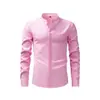Camisa Masculina Retro de Linho Imitado com Gola Alta e Manga Longa, Camisa Social de Negócios Anti-Amassar de Alta Qualidade, Camisa Fina de Verão para Homens