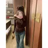 Top de punto de manga larga ajustado con cuello en V y ribete ancho, suéter escotado de hombros que estiliza, top interior elegante y seductor
