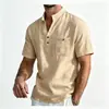 Camisa polo de alta calidad, estilo nuevo europeo y americano, cuello mao, camisa de manga corta de algodón y lino, top casual para hombre, ropa ligera y de corte holgado para hombre