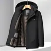 2026 Invierno Ropa para Papá de Mediana Edad y Mayor Casual de Negocios para Hombre Chaqueta de Algodón Gruesa con Forro de Terciopelo y Capucha Desmontable Ropa de Abrigo Cálida
