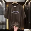 Camiseta Masculina de Manga Curta com Gola Redonda e Estampa de Letras, Algodão Puro Pesado 260g, Estilo Americano, Caimento Solto Tendência, Top de Manga Meia-Manga 100% Algodão