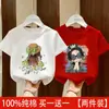 Camiseta Feminina Algodão Puro Manga Curta Verão Estilo Fino 2026 Nova Desenho Animado Criança Grande Menina Roupas de Verão Top Infantil Tendência