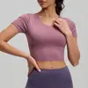 Top de Yoga Cruzado na Frente e nas Costas com Bojos, Body Curto para Corrida, Camisa Fitness de Manga Curta