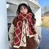 Cachecol de pescoço quentinho xadrez estilo coreano para casais, dupla face, imitação de cashmere, cachecol de tricô extra longo e espesso para estudantes, para mulheres