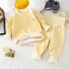 Conjunto de Ropa Interior Cálida para Bebé Invierno Bebé Más Terciopelo Cintura Alta Protección de Vientre Ropa de Otoño Pantalones de Otoño Pijama Infantil