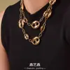 Xinyixinxin Collar de Acero Inoxidable Hueco Nariz de Cerdo Grande y Pequeño Chapado PVD Oro de 18K Moda y Versátil Cadena Exagerada para la Clavícula