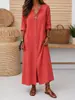 Vestido europeo y americano de media longitud con medio botón transfronterizo, estilo bohemio multicolor de corte recto holgado casual para vacaciones, ropa de mujer