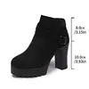 Botas de Cano Curto Estilo Punk Europeias e Americanas Comércio Exterior Transfronteiriço Europeu e Americano Salto Alto Bloco Impermeável Plataforma Fivela Quadrada Feminina Atacado Tamanho Grande