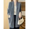 Estilo Outono e Primavera com Bolsos, Cardigã Tricotado de Alta Qualidade 2025 para Mulheres, Jaqueta Suéter de Estilo Preguiçoso Solta de Comprimento Médio
