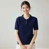 Outono/Inverno Novo Padrão Torcido 35% Caxemira 65% Lã Gola Polo Pulôver Cor Sólida Versátil Manga Curta Moda Malha Manga Curta