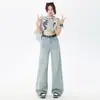 Item mais vendido: Nova coleção outono de 2026, jeans casual feminino de perna larga, acabamento lavado, cintura alta, modelagem que emagrece, perna reta, calça de comprimento total