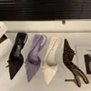 Sandálias de Salto Alto Fechadas Novas de Verão 2026 Sapatos de Fada Bico Fino Apontado com Laço Sandálias Decotadas sem Costas para Saias