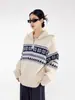 Suéter Fair Isle Americano com Meio Zíper Malha Vermelha para Homens e Mulheres no Outono e Inverno Tendência de Jaqueta de Tricô Nova de Alta Qualidade