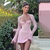 Amazon desea Otoño Nuevo Vestido de Manga Larga con Cuello Cuadrado y Escote Bajo Moderno y Sexy Sexy Falda con Tirantes Descubierta