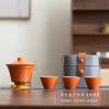 Juego de té de viaje para acampar al aire libre, juego de té portátil de cerámica negra, taza exprés, una tetera, tres tazas, regalo de negocios, logotipo impreso