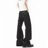 Jeans de mezclilla negra bordados de estilo retro americano, de cuatro líneas, ancho estrecho, para hombre, corte holgado, estilo limpio, ligeramente acampanados, pierna curva, pierna recta