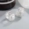 Brincos Dupla Face de Pérola Quadrada com Diamante Completo Femininos 2024 Novo Estilo Quente Luxo Leve Nicho Temperamento Brincos Versáteis