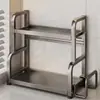 Prateleira de Especiarias de Aço Inoxidável para Cozinha Doméstica, Multifuncional Triangular de Canto para Armazenamento de Condimentos com Drenagem