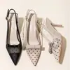 Nuevas Sandalias de Tacón Alto de Punta Aguda con Lazo Estilo Francés para Mujer, Sandalias de Lunares con Punta Aguda Poco Profunda, Sandalias de Tacón de Aguja