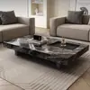 Mesa de Café Flotante Cuadrada de Lujo Ligero Minimalista Italiano Mármol Marrón Venecia Sala de Estar Hogar