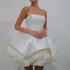 Vestido Curto de Tule Branco Tomara-que-caia com Estampa Floral para Noivado, Viagem ao Ar Livre, Sessão de Fotos, Mini Vestido de Luxo Leve para Festa, Aniversário