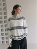 Suéter de punto largo a rayas color block estilo vintage francés "old money" para mujer, holgado y casual, top estilizado para primavera y otoño