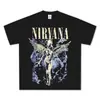 Camiseta Retro Grunge Rock Americana Nirvana Hombro Caído Manga Corta Unisex Sudadera con Capucha de Algodón Pesado Mayoreo
