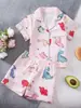 Conjunto de Manga Corta y Shorts para Niñas, Ropa para Casa, Exclusivo para Exportación, Pijama Infantil para Niñas con Estampado de Dinosaurios, Certificado de Seguridad para Verano