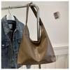 Bolsa feminina estilo coreano, simples, de cor sólida, retrô, estilo ocidental, texturizada, grande, para viagem, de ombro, portátil, axila