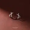 Pendientes de Plata de Ley S925 con Elemento Geométrico en Forma de X, Cruz Minimalista para Mujer, Pendientes de Botón con Tachuelas de Diamante, Estilo Fresco Ins, Diseño de Nicho
