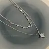 Collar de Zirconia Estrella de Cuatro Puntas Azul de Doble Capa para Mujer Verano ins Nicho Diseño Accesorios Moda Elegante Cadena Clavicular