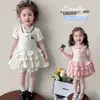 Vestido Doce Estilo College para Meninas, Moda de Verão para Crianças Maiores, Vestido Bolo Bufante de Manga Curta com Gola Polo Roupa Infantil