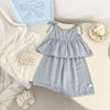 Traje de niña Verano Delgado Elegante Top de tirantes Casual Pantalones de pierna ancha Dos piezas Combinable Traje de moda para niña