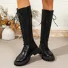 Botas largas finas de suela gruesa, botas de montar para mujer, botines estilo Martin con cordones, botas de cuero hasta la rodilla, nuevo modelo otoño e invierno 2026